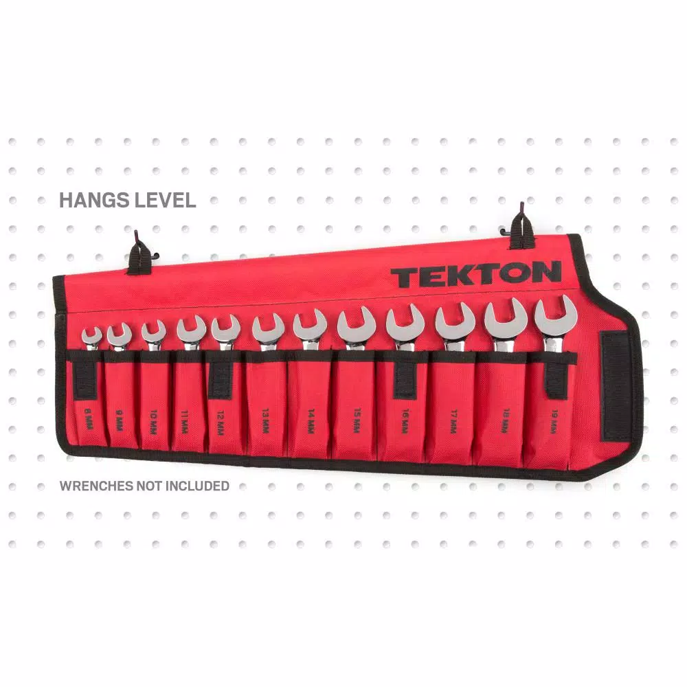 TEKTON 12-Pocket Stubby Combination Wrench Roll-Up Pouch, 8 mm to 19 mm