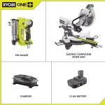 RYOBI 10 in. Sliding Compound Miter Saw and 18V ONE+ AirStrike Pin Nailer Kit thumbnail 2