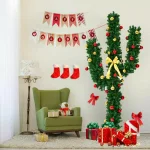 Costway 7 ft. Pre-Lit Artificial Cactus Christmas Tree with 160 LED Lights and Ball Ornaments thumbnail 4