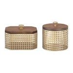 Home Decorators Collection Gold Metal Decorative Basket Set with Wood Lids, Set of 2 thumbnail 1