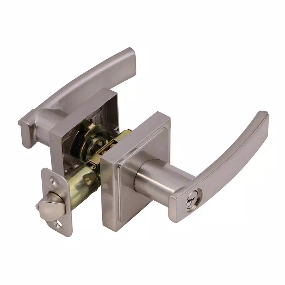 Design House Vista Satin Nickel Entry Door Lever and Single Cylinder Deadbolt Combo