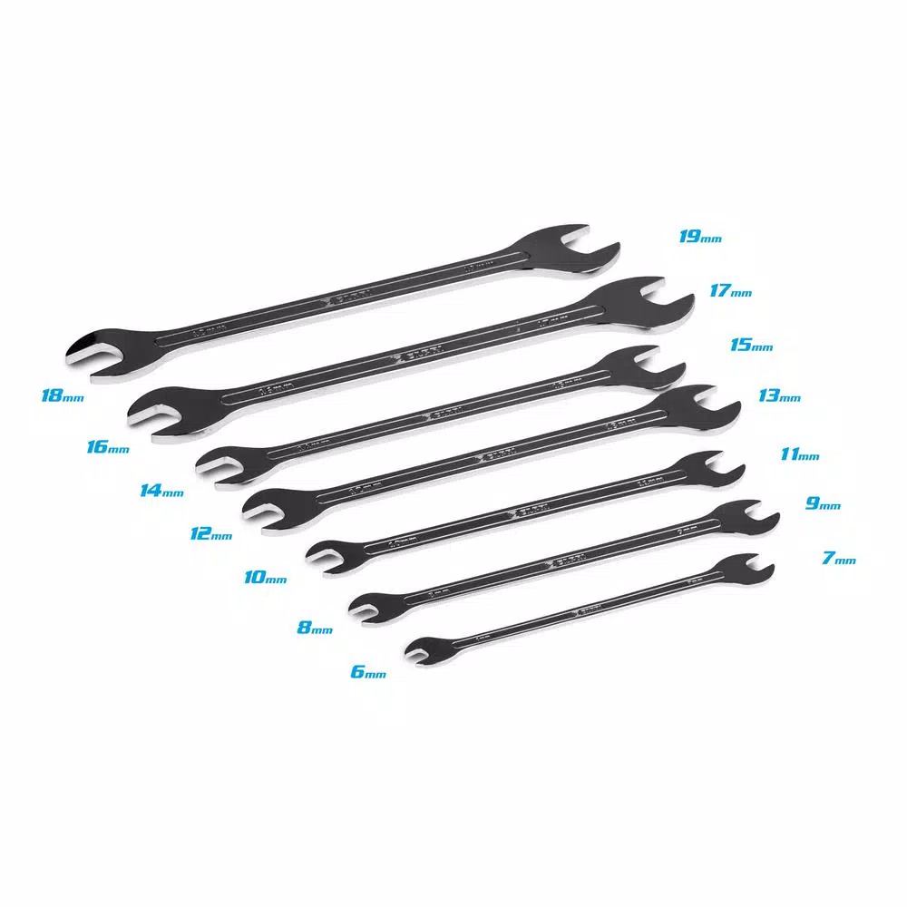 Capri Tools Metric Super-Thin Open End Wrench Set, 7-Piece, Chrome Vanadium Steel