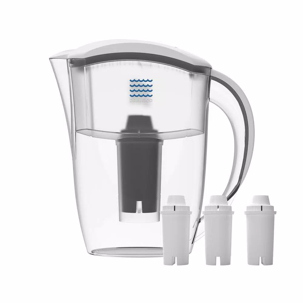 Drinkpod Alkaline Water Filter Pitcher with 8-Stage Cartridge, 2.5L Capacity, 3-Pack