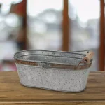 Stonebriar Collection 12 in. Galvanized Metal Decorative Bucket with Rust Trim and Wooden Detail Handle thumbnail 6