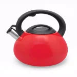 ExcelSteel 3 Qt. Red Stainless Steel Whistling Tea Kettle with Stay-Cool Bakelite Handle thumbnail 1