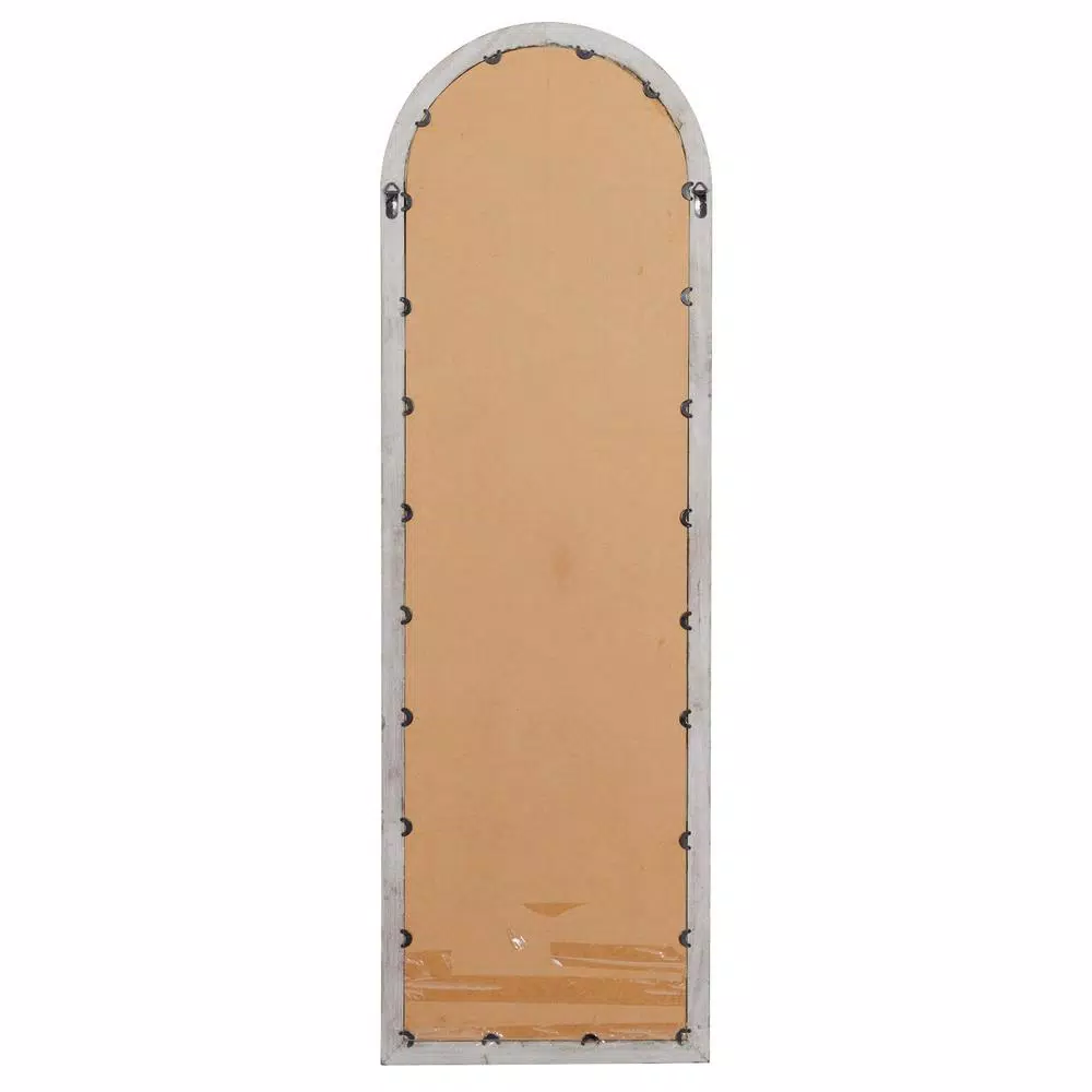 LITTON LANE Hayes Oversized Arch Distressed Brown Wood Window Mirror (72 in. x 23 in.)
