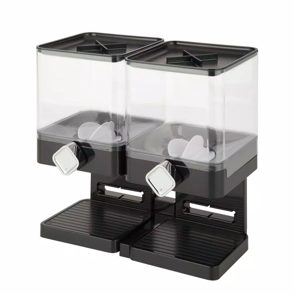 Honey-Can-Do Double Cereal Dispenser with Portion Control, Black Dry Food Dispenser
