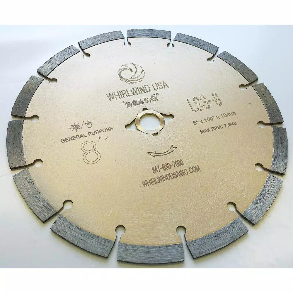 Whirlwind USA 8 in. Segmented Diamond Saw Blade for Concrete, Stone, Brick, and Masonry