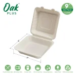 Unbranded 9 in. White Sugarcane Clamshell Containers, 300 Pack - Eco-Friendly & Compostable thumbnail 3