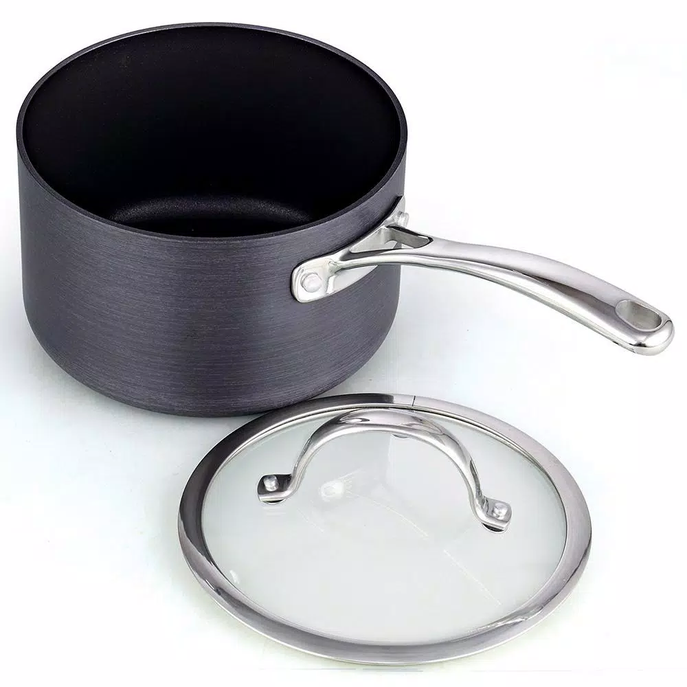 Cooks Standard 3 Qt. Hard-Anodized Aluminum Nonstick Saucepan with Glass Lid, Black