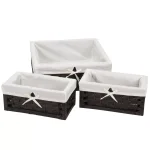 Household Essentials Black Paper Rope Wicker Utility Basket Set of 3 with Washable Cotton Liners thumbnail 1