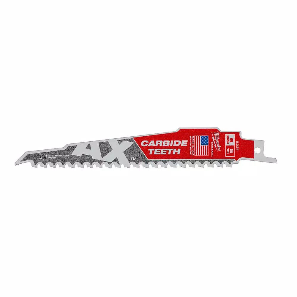 Milwaukee AX 6 in. Carbide Teeth Demolition Reciprocating Saw Blades, 5 TPI, 5-Pack