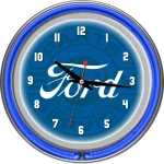 Ford Genuine Parts Double Rung Neon Wall Clock - Chrome Finish, 14.5 in. thumbnail 2