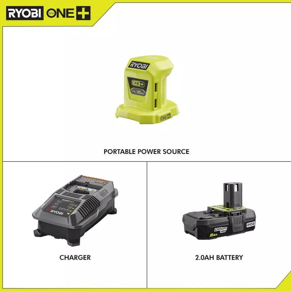 RYOBI 18V ONE+ Portable Power Source Kit with 2.0 Ah Lithium-Ion Battery and IntelliPort Charger