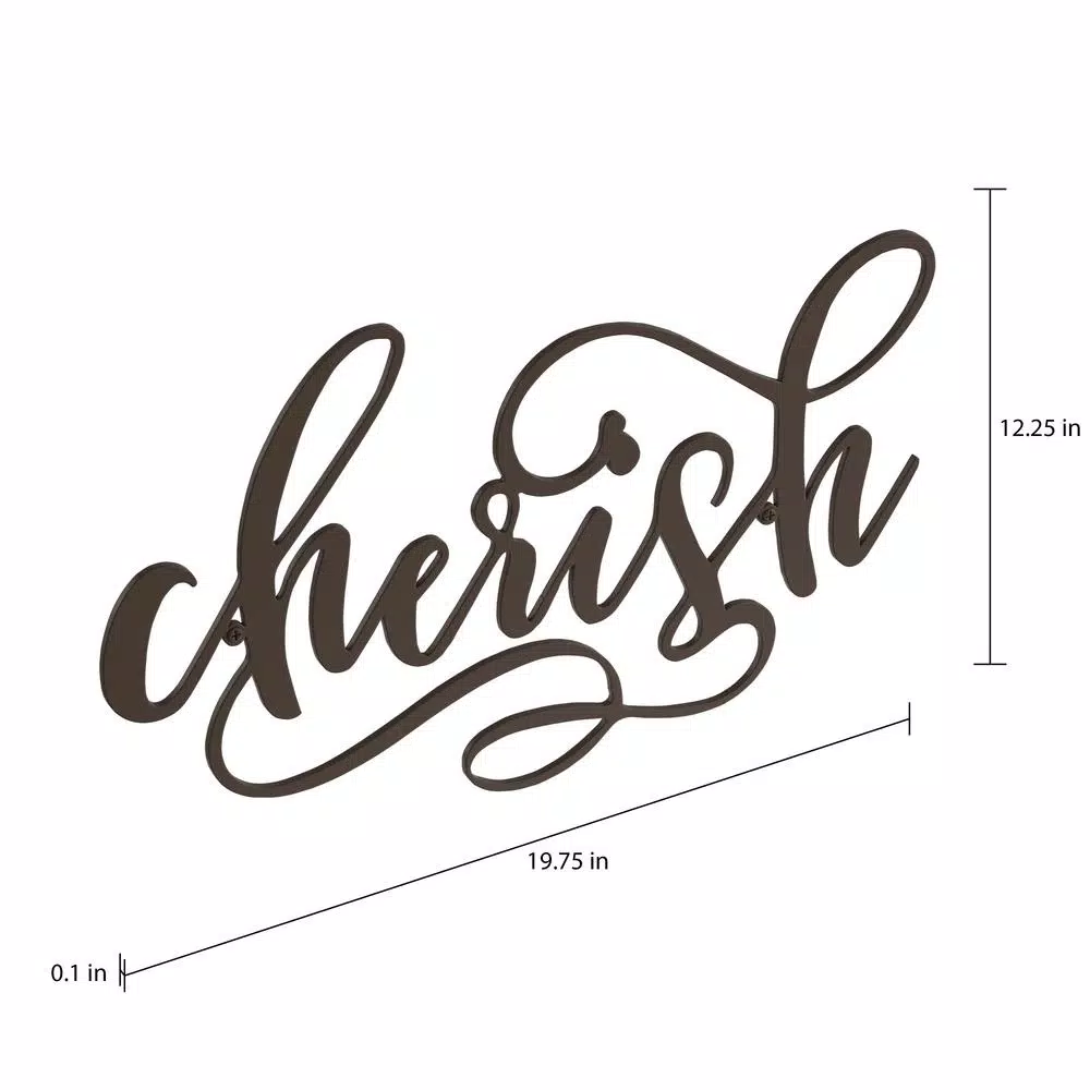 Lavish Home "Cherish" Metal Cutout Wall Sign - Distressed Dark Brown Rustic Decor