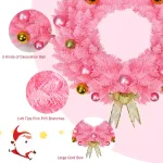 Costway 24 in. Pink Artificial PVC Christmas Wreath with Ornament Balls and Golden Bow thumbnail 3