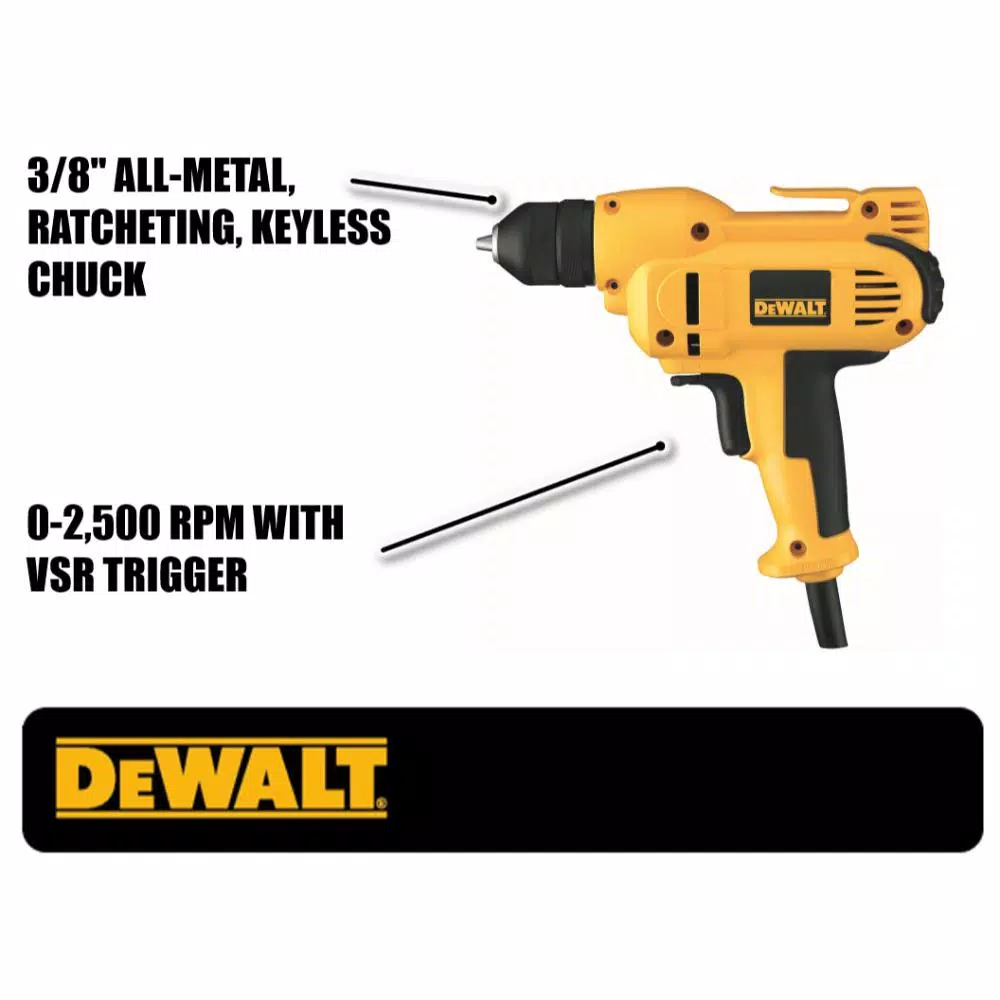 DEWALT DWD115K 3/8 in. 8 Amp Variable Speed Reversing Mid-Handle Drill Kit