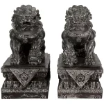 Oriental Furniture 18 in. Sitting Foo Dog Decorative Statues - Gray Resin Guardian Lions thumbnail 1