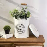Glitzhome 13 in. Farmhouse Enamel Metal Canister with Wire Handle and Distressed Finish thumbnail 8