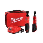 Milwaukee M12 12V Lithium-Ion Cordless 3/8 in. and 1/4 in. Ratchet Kit with Battery, Charger and Bag thumbnail 1