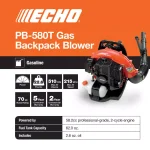 ECHO PB-580T 58.2cc Gas Backpack Leaf Blower, 517 CFM, 216 MPH thumbnail 3