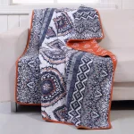 Greenland Home Fashions Medina Saffron Quilted Cotton Throw, Reversible Geometric Medallion Print thumbnail 1