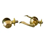 Design House Stratford Polished Brass Entry Door Lever and Single Cylinder Deadbolt Combo thumbnail 1
