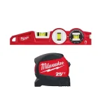 Milwaukee 25 ft. Compact Wide Blade Tape Measure with 12 ft. Standout and 360° Locking Torpedo Level Set thumbnail 1