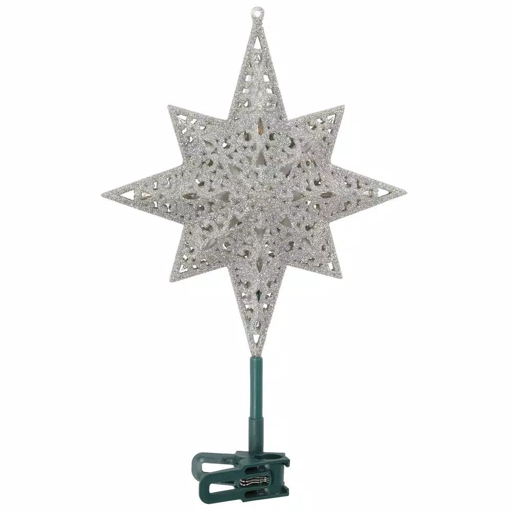 GE Holiday Classics 11 in. 16-Light Silver Glittered Bethlehem Star Tree Topper