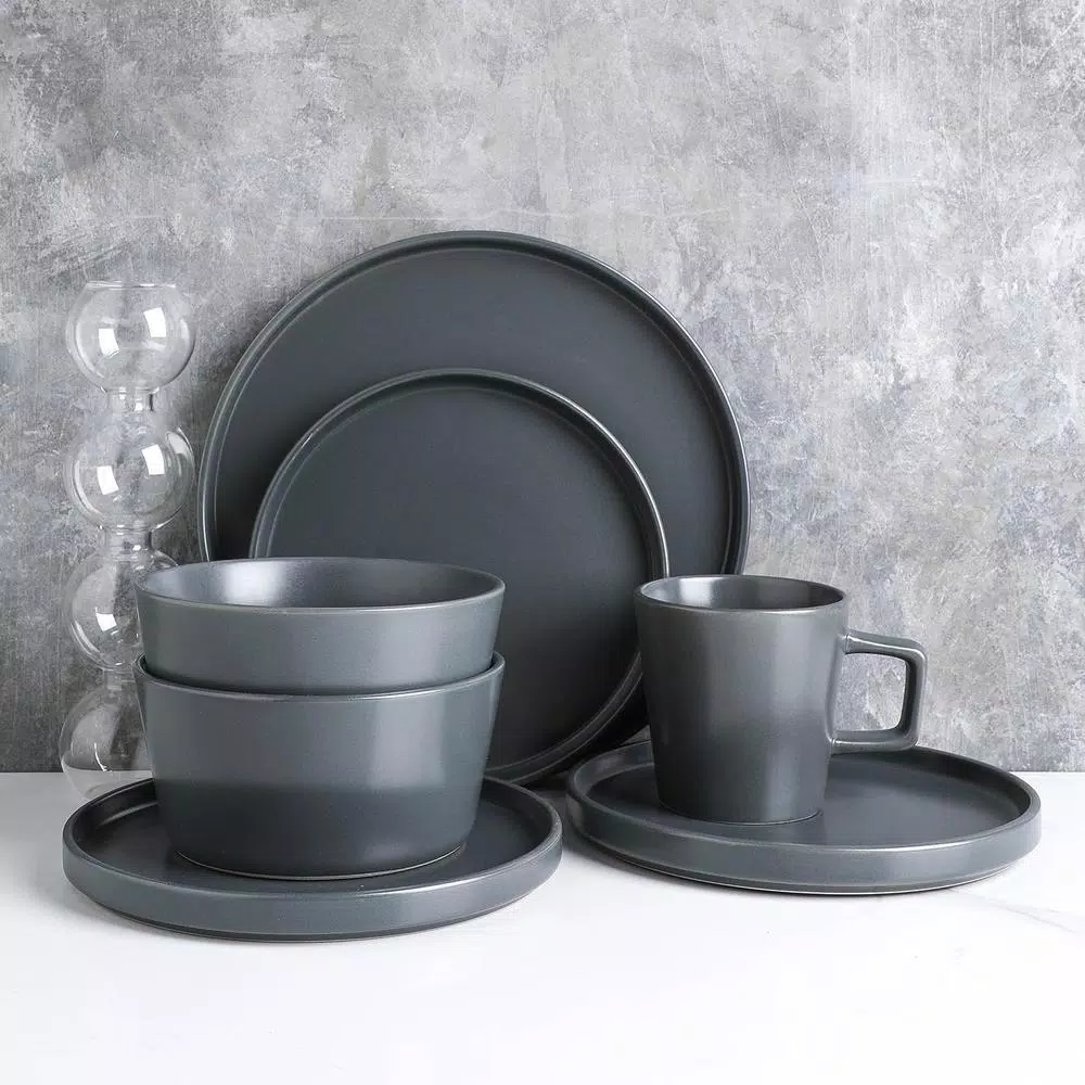 Stone Lain 16-Piece Modern Gray Matte Stoneware Dinnerware Set, Service for 4