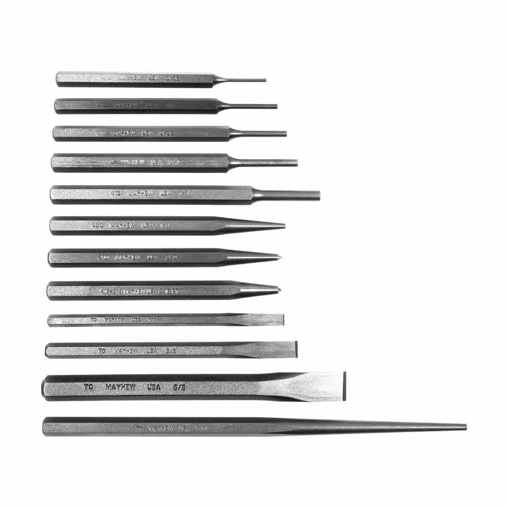 Mayhew 12-Piece Punch and Chisel Set, Heat Treated Metalworking Tools