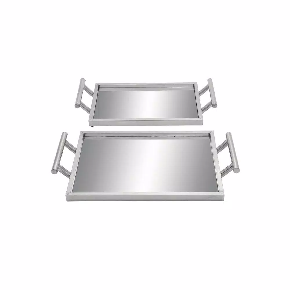 CosmoLiving by Cosmopolitan Modern Reflections Silver Mirrored Decorative Iron Tray Set, Set of 2