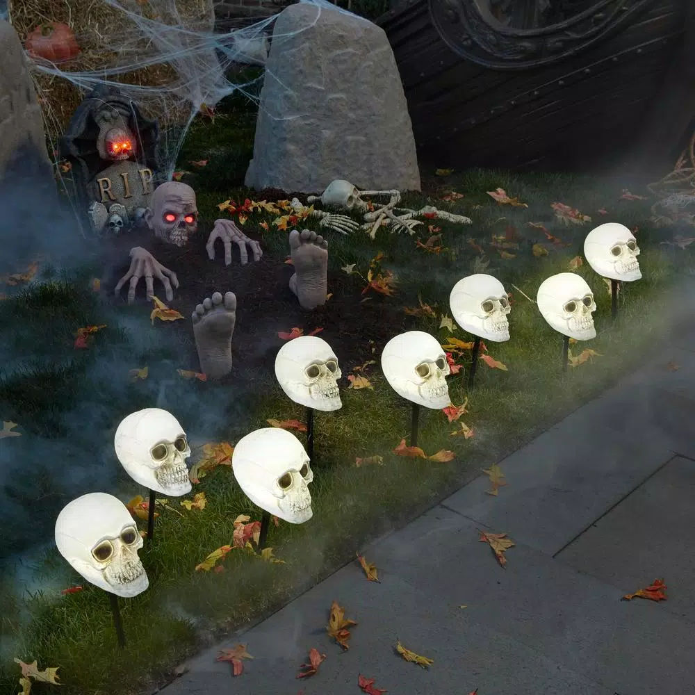 Home Accents Holiday 14.5 in. LED Scary Skull Pathway Markers with Sound and Timer (4-Pack)