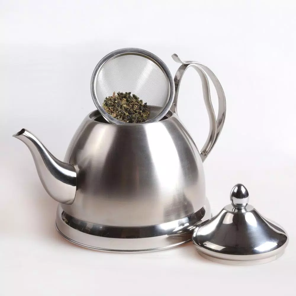 Creative Home Nobili-Tea 8-Cup Brushed Stainless Steel Tea Kettle with Removable Infuser Basket