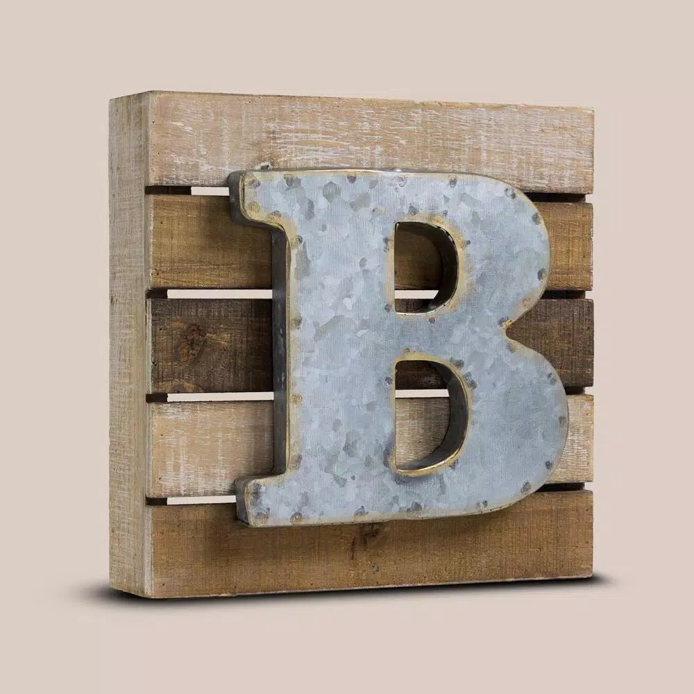 Crystal Art Gallery Rustic Metal and Wood Initial Letter B - Galvanized Industrial Wall Decor