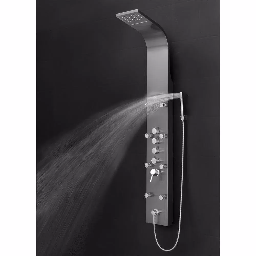 AKDY 65 in. 8-Jet Shower Panel System, Space Gray Brushed Stainless Steel with Rainfall, Waterfall & Wand
