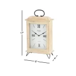 LITTON LANE Farmhouse Rectangular Whitewashed Beige Wooden Table Clock with Roman Numerals thumbnail 5