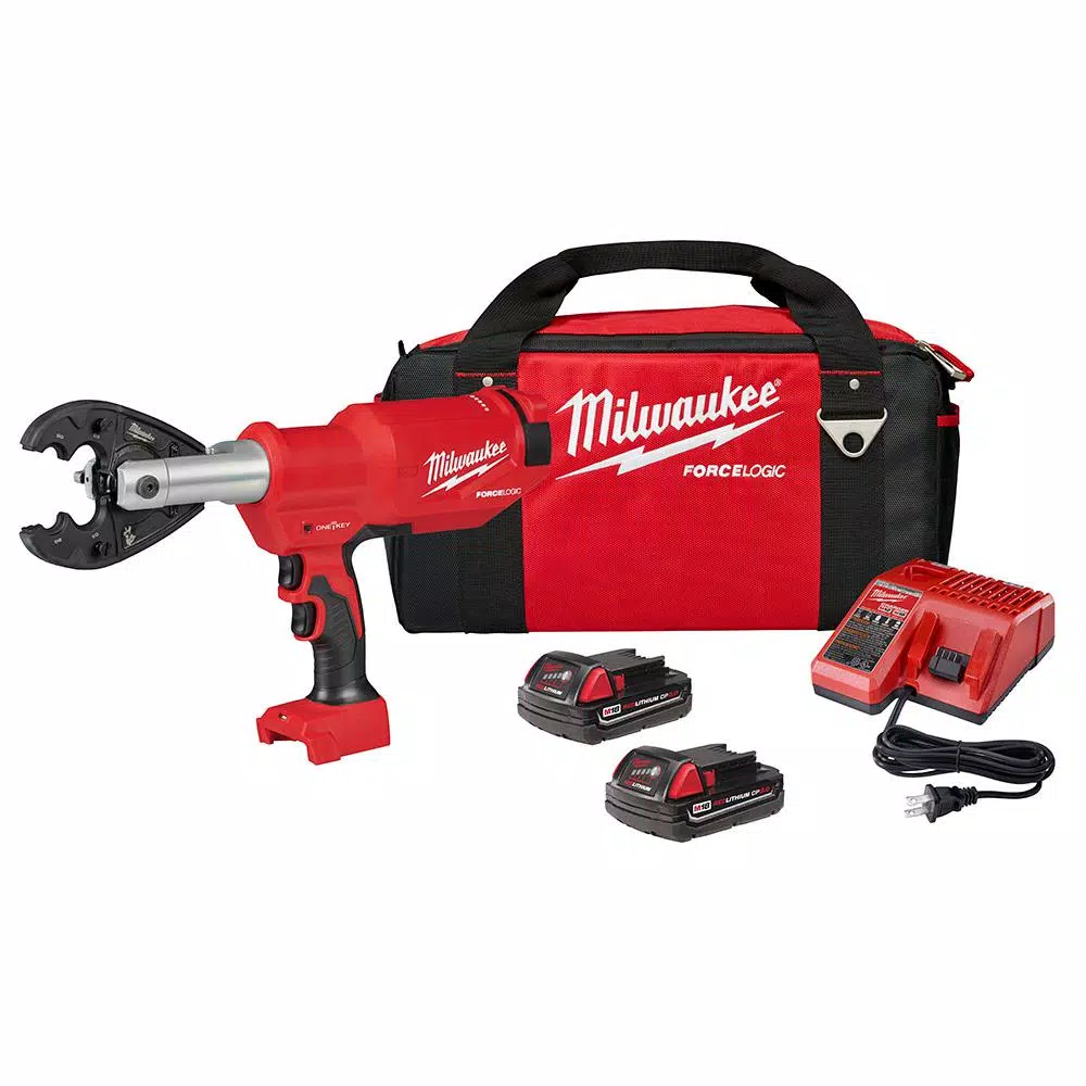 Milwaukee M18 FORCE LOGIC 6-Ton Pistol Utility Crimping Kit with BG-D3 Jaws and 2 Batteries