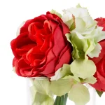 Pure Garden 6.5 in. Red Hydrangea and Rose Artificial Floral Arrangement in Glass Vase thumbnail 4