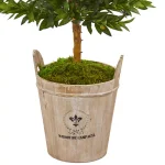 Nearly Natural 5-Ft. Artificial Olive Cone Topiary Tree in Farmhouse Wood Planter thumbnail 3