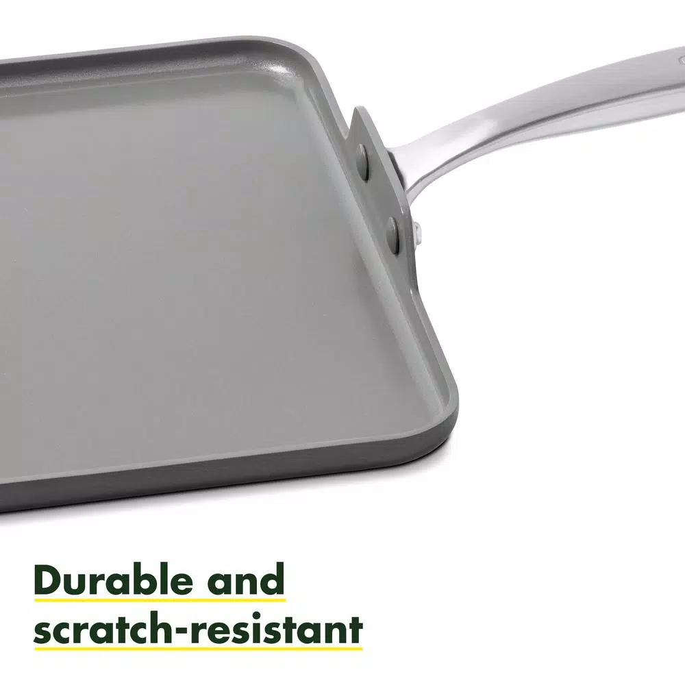 GreenPan Chatham 11 in. Hard-Anodized Aluminum Ceramic Nonstick Square Griddle, Gray