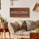 Pinnacle Patton Welcome Cut Out Wood Plank Wall Art Decor, Rustic Brown Wood Sign thumbnail 1