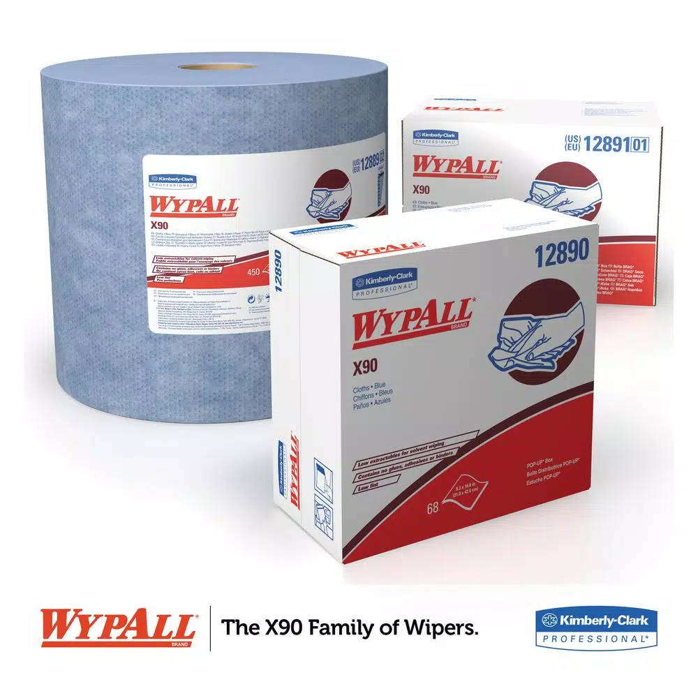 WYPALL X90 Blue Cloths Brag Box, 136-Count High Fluid Capacity Wipes