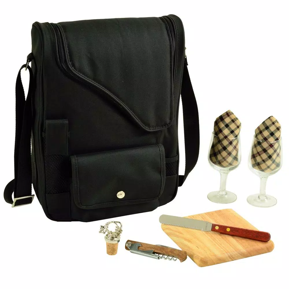 Unbranded Picnic at Ascot Bordeaux Wine and Cheese Cooler Bag Set with Glassware and Hardwood Board