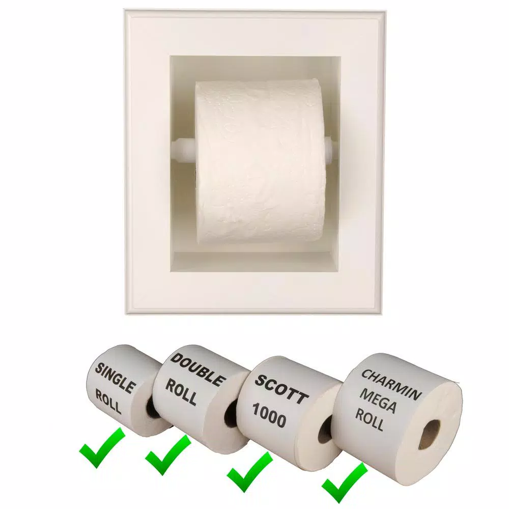 Unbranded Newton Recessed Toilet Paper Holder - Solid Pine Wood - White Enamel