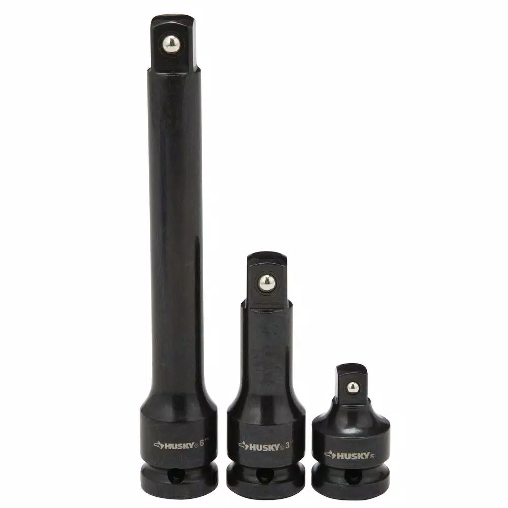 Husky 3-Piece Impact Accessory Set, 1/2 in. Drive Extensions and Adapter