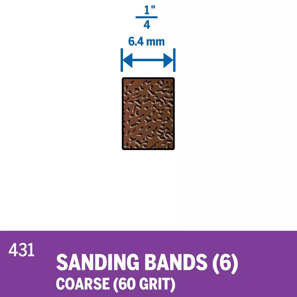 Dremel 431 1/4 in. 60-Grit Aluminum Oxide Sanding Bands for Wood, Fiberglass, and Metal (6-Pack)