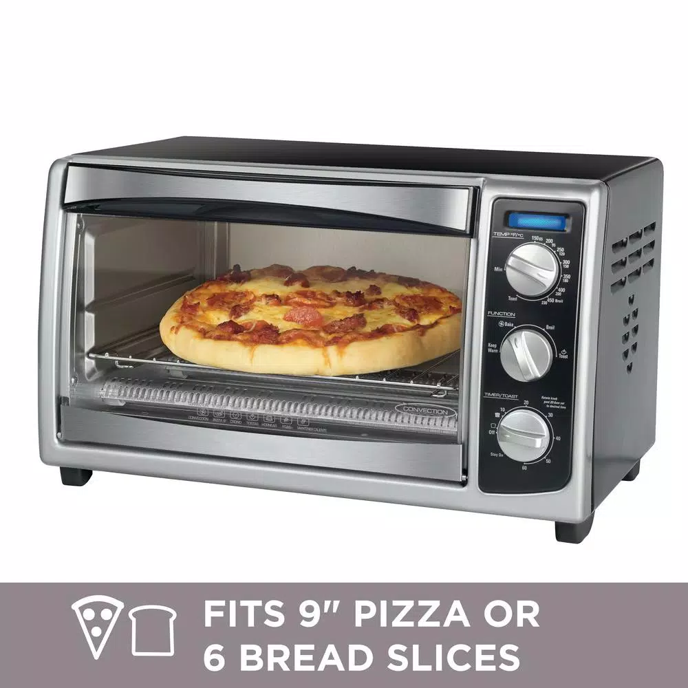 BLACK+DECKER 1500W 6-Slice Stainless Steel Convection Toaster Oven with Broiler Pan