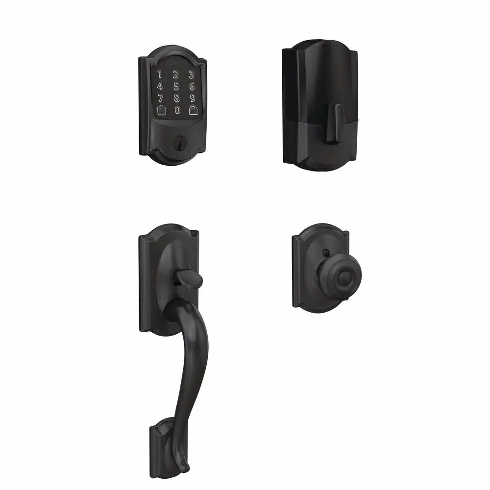 Schlage Encode Smart Wi-Fi Deadbolt with Camelot Handleset and Georgian Knob, Matte Black