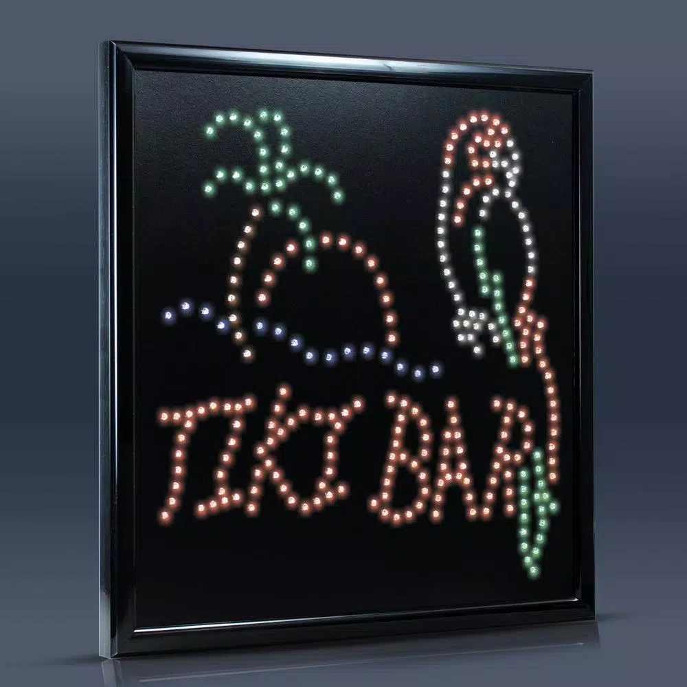 Crystal Art Gallery Crystal Art Sign of the Times Tiki Bar Palm Tree Parrot Framed LED Sign